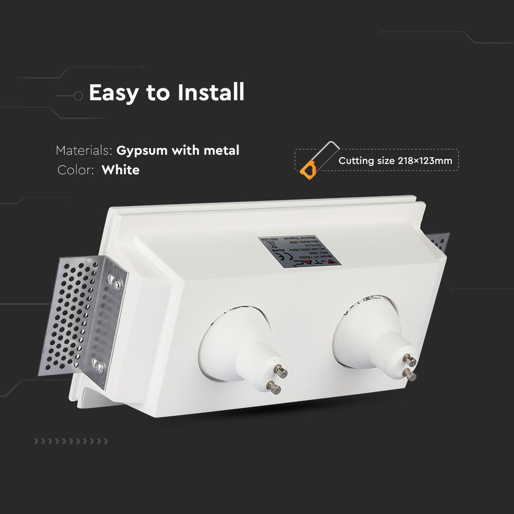 GU10 Corpo Quadrato Gesso Bianco 2 pz, img 1