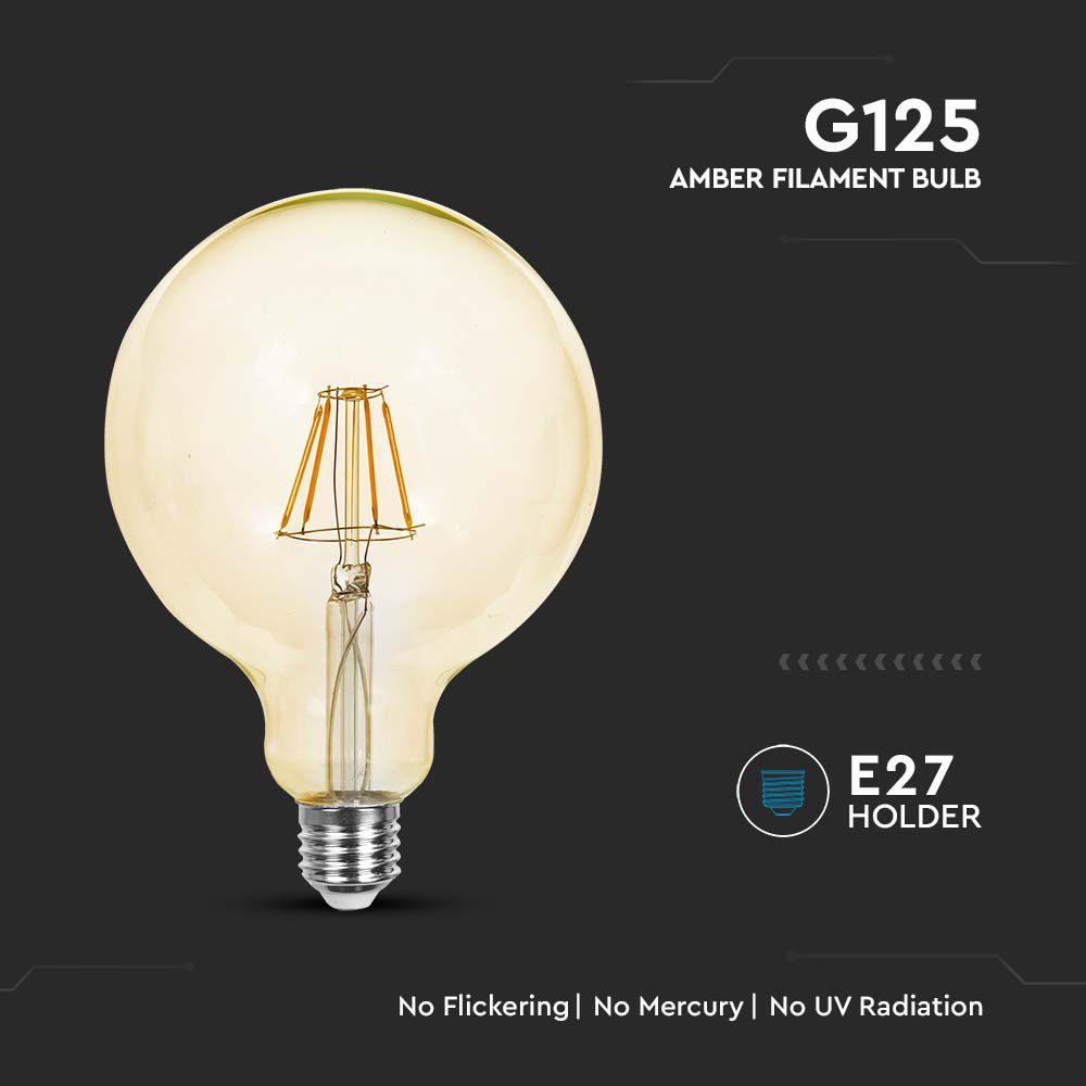 LED - 4W Filament E27 G125 Amber Glass 2200K