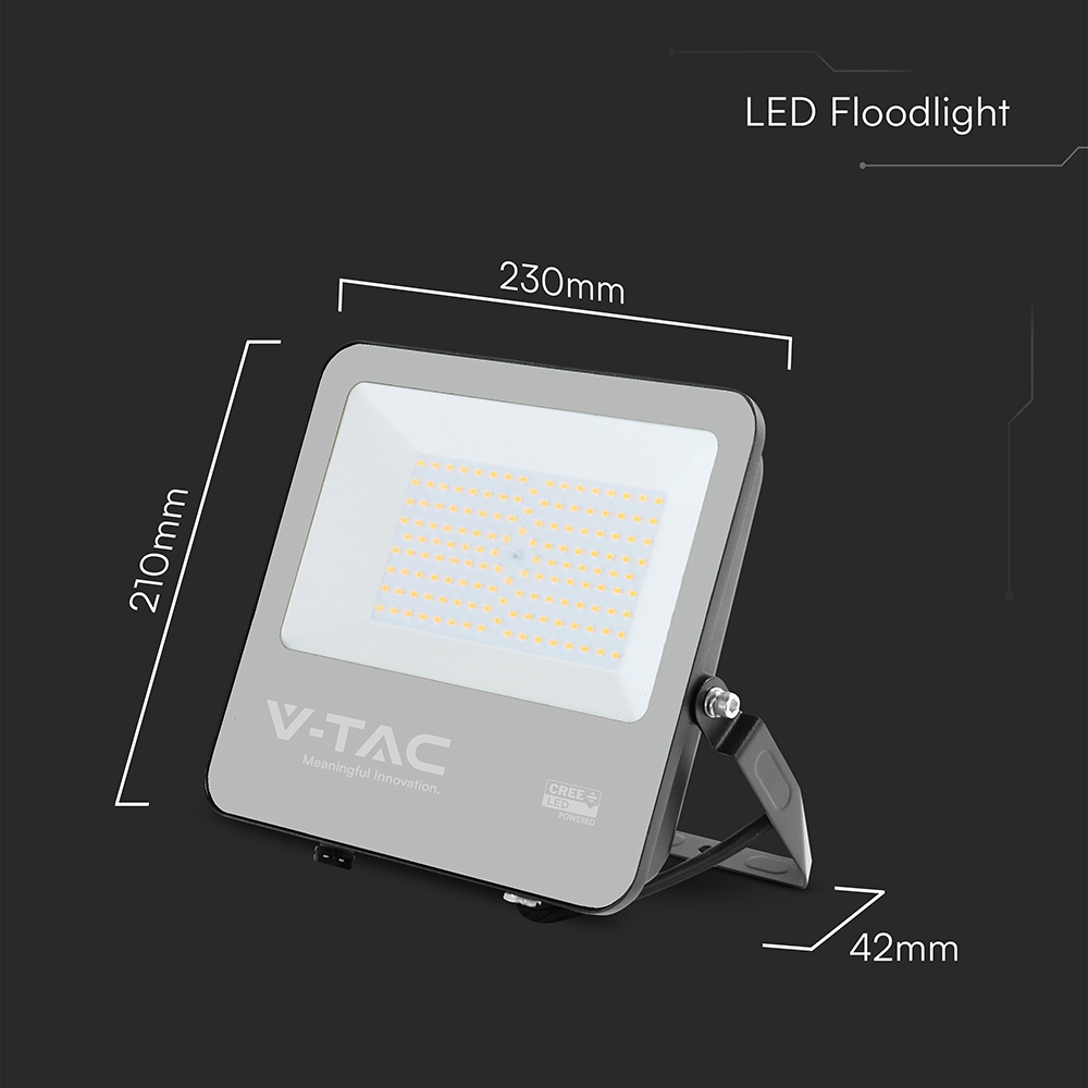 100W LED Floodlight CREE CHIP Black Body Grey Glass 3000K 135LM/W