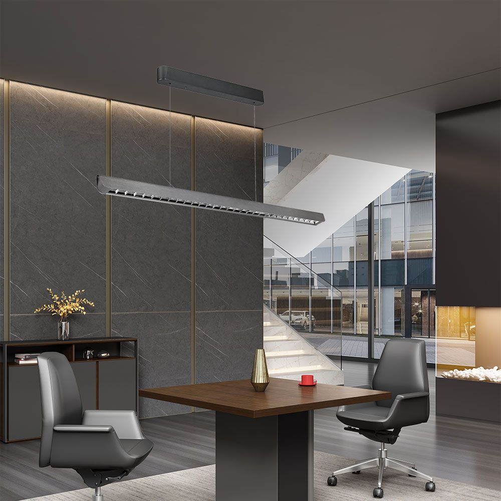 36W LED Linear Hanging Suspension Light Lens Type-CCT:3IN1 - Matte Grey img 1