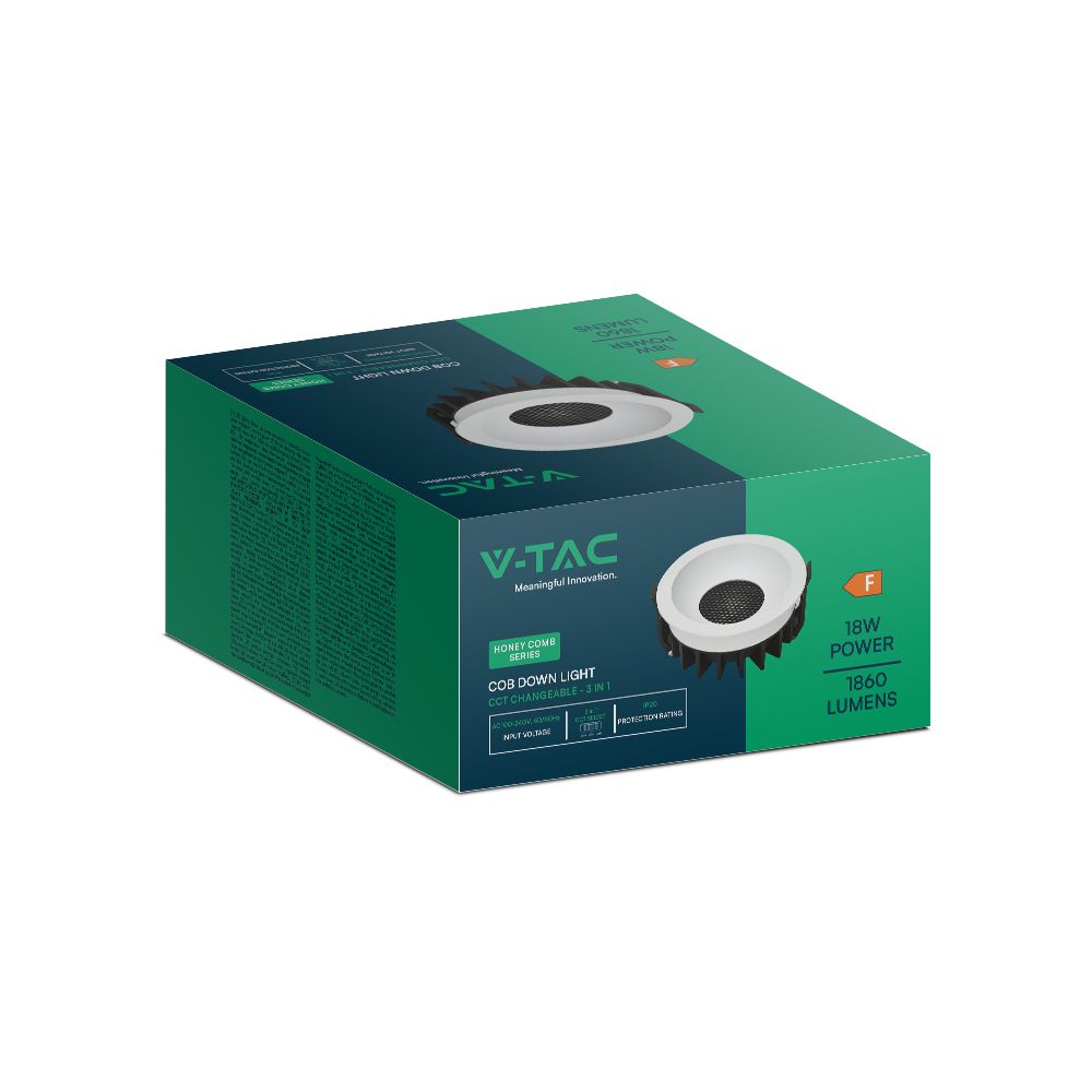 18W LED Honey COMB Downlight Bridgelux Chip 3in1 White Ring + Black Heating