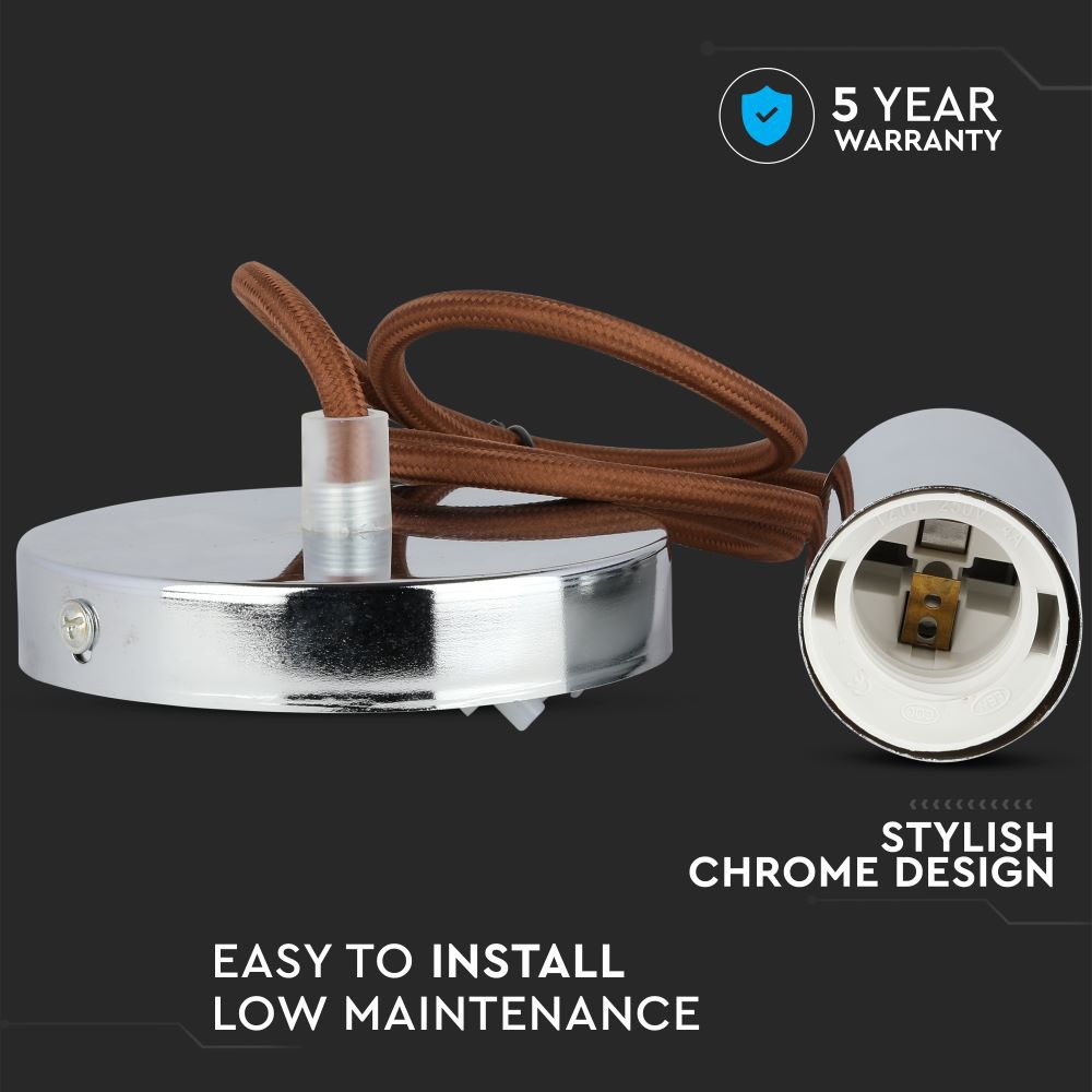 Lampadario con Portalampada Cromo Dome Marrone Chiaro Cavo