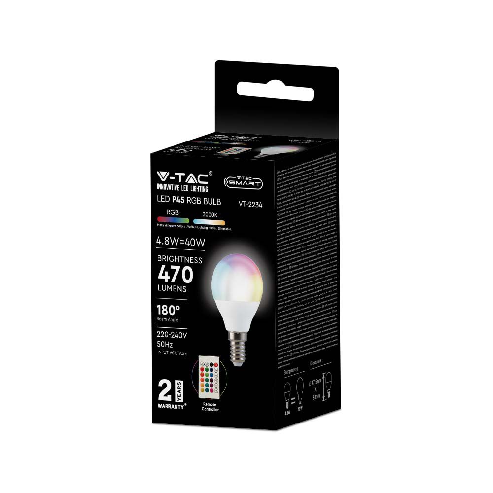 LED Bulb - 4.8W E14 P45 With RF Control RGB + 3000K Dimmable