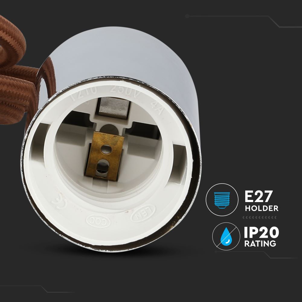 Lampadario con Portalampada Cromo Dome Marrone Chiaro Cavo img 1