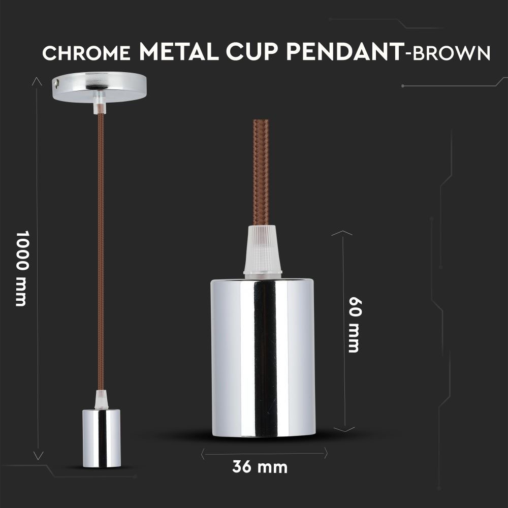 Lampadario con Portalampada Cromo Dome Marrone Chiaro Cavo