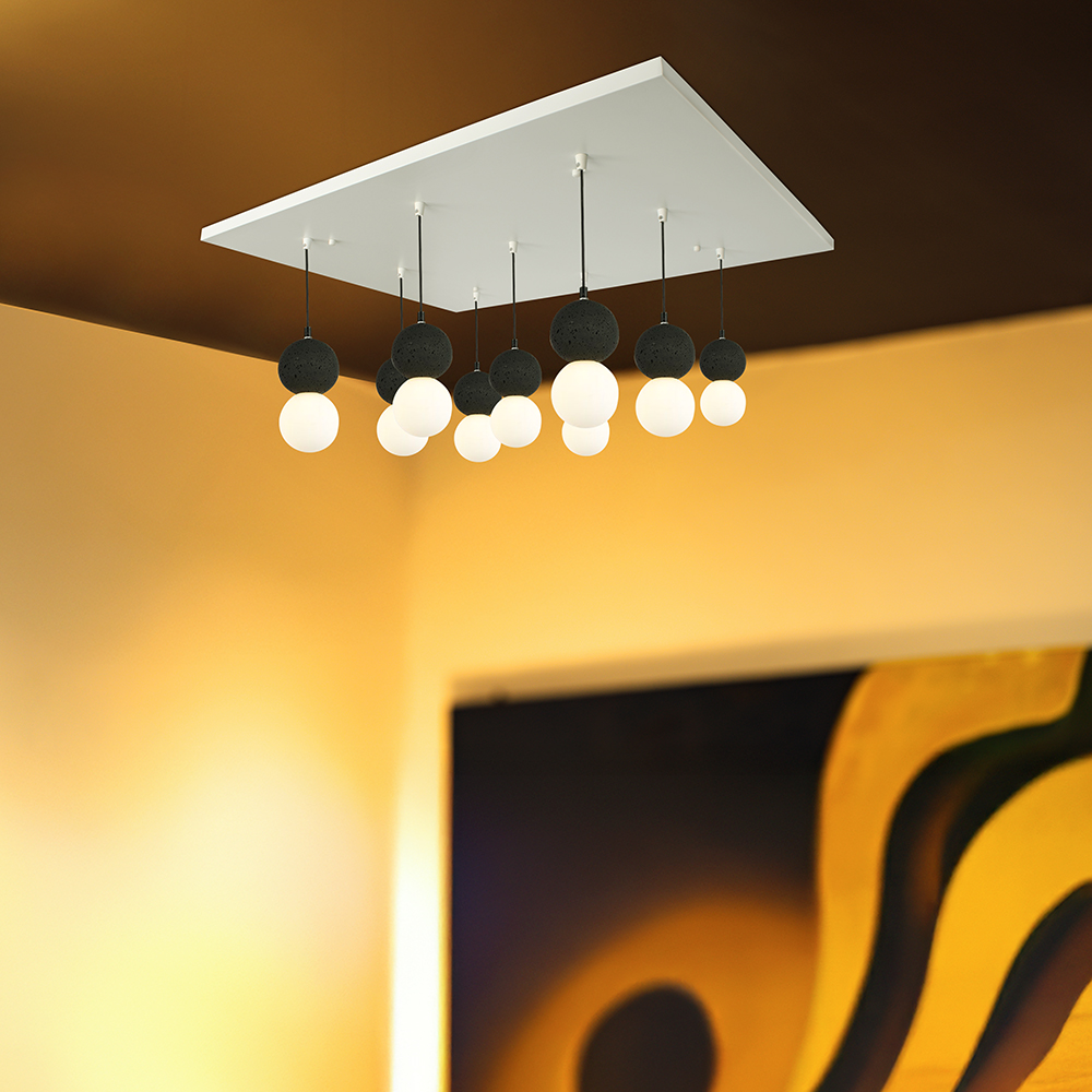 Rosone per Lampadario in Acciaio Rettangolare 800x600x20mm con 9 Fori Colore Bianco opaco img 1