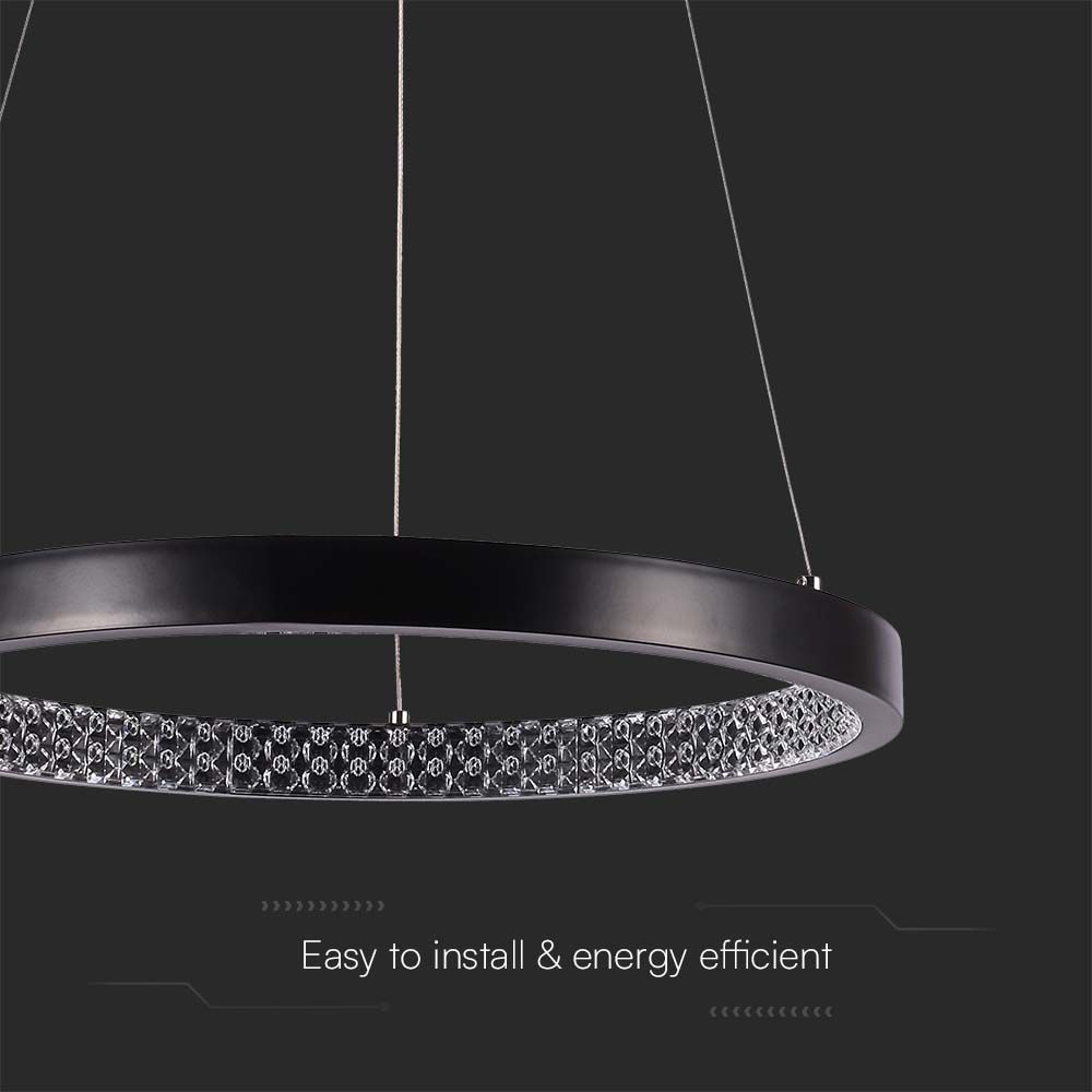 Lampadario LED a Sospensione Circolare 19W in Metallo Colore Nero d: 40cm h: 108cm 3000K