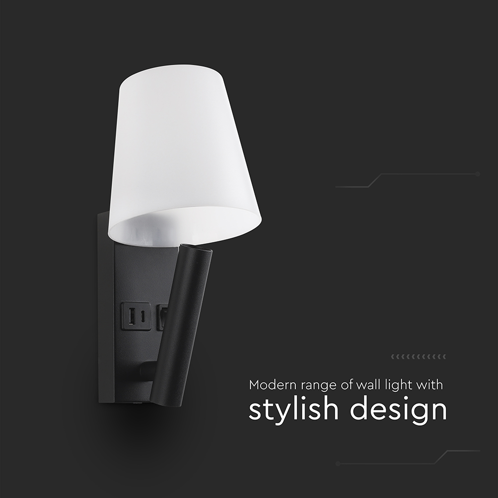 8W LED Bedside Light CREE CHIP Aluminum+PC + Iron Black Body IP20 3000K