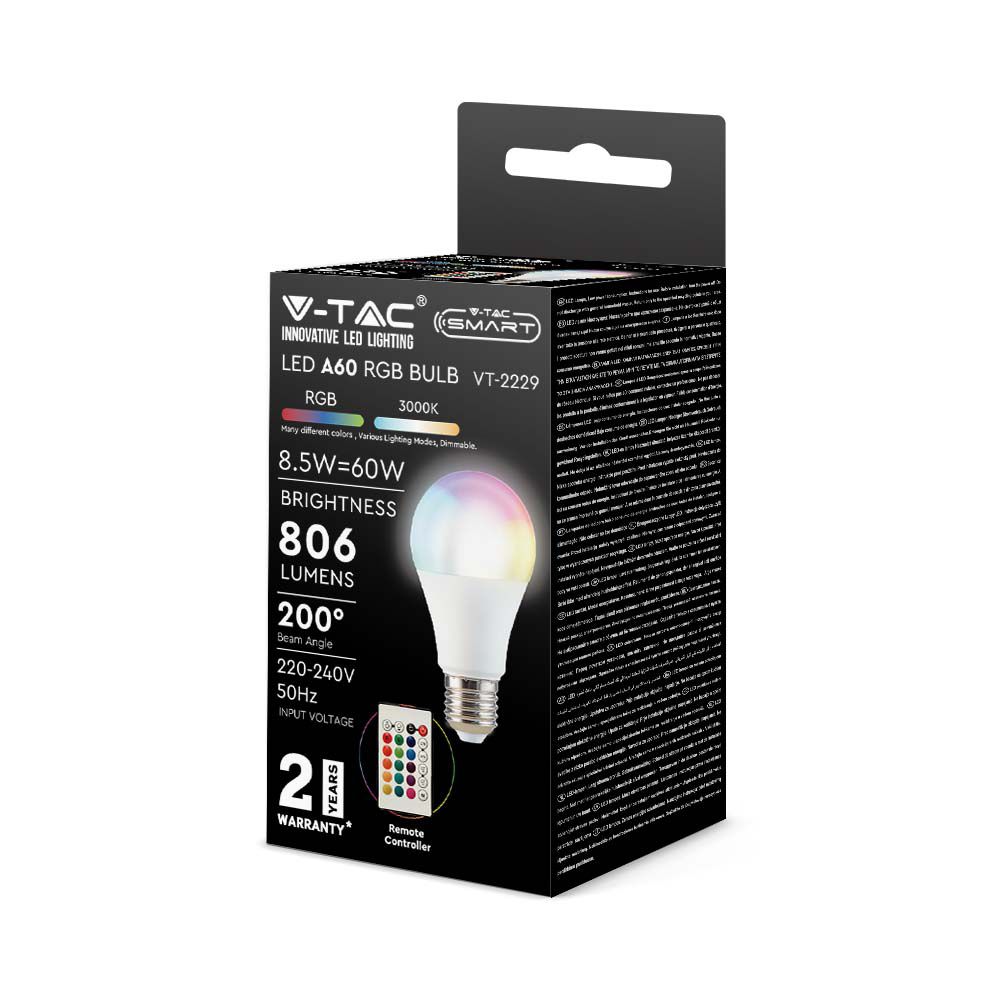 LED Bulb 8.5W E27 A60 With RF Control RGB 3000K Dimmable
