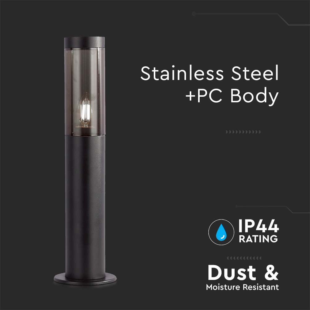 PALETTO LAMPADA DA GIARDINO E27 (76x119x450mm) FUMO PLASTICA/SS CORPO NERO IP44