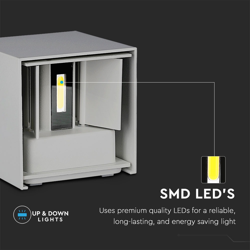 12W LED Wall Lamp Bridgelux Chip Grigio 4000K Quadrato