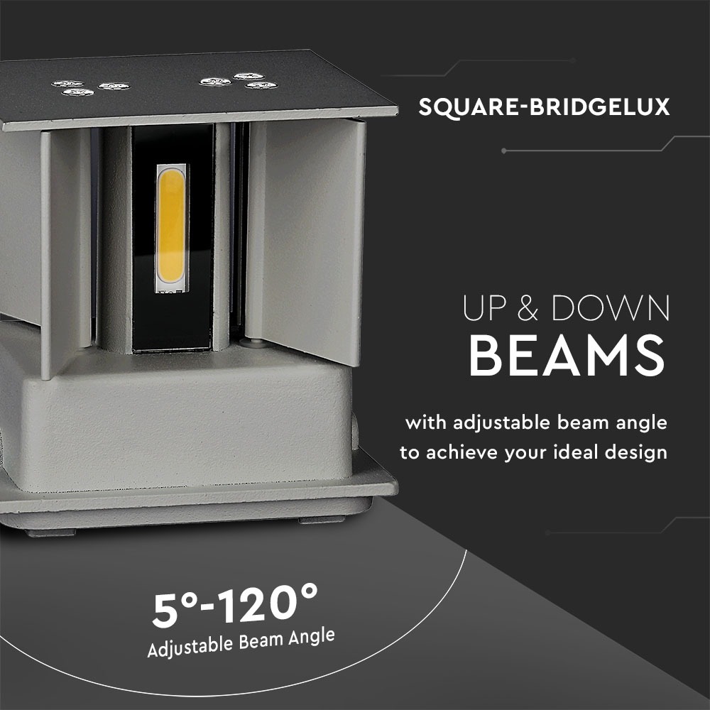 12W LED Wall Lamp Bridgelux Chip Grigio 4000K Quadrato img 1