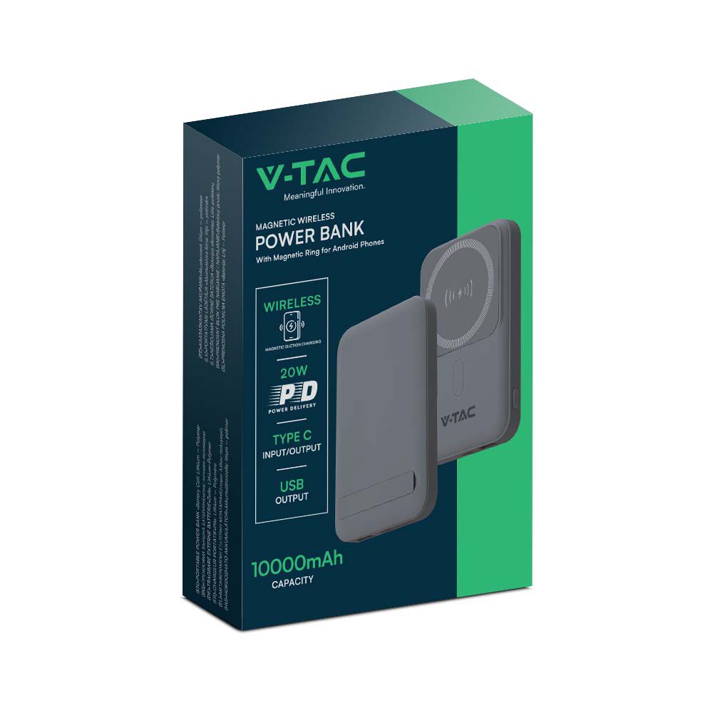  Power Bank 10000 mAh MagSafe Ultra Sottile Magnetico con Ricarica Wireless Colore Grigio