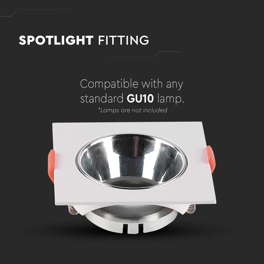 GU10 Fitting Square White Frame + Chrome Reflector img 1