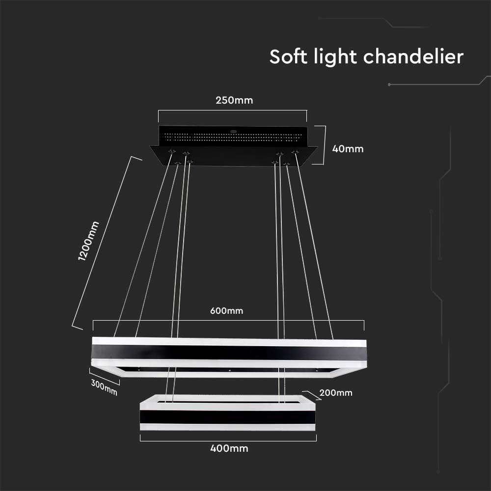 115W Soft Light Chandelier Dimmable Black 3000K