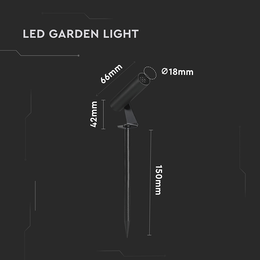 2W LED Spike Aluminum3000K Black Body IP65 Round