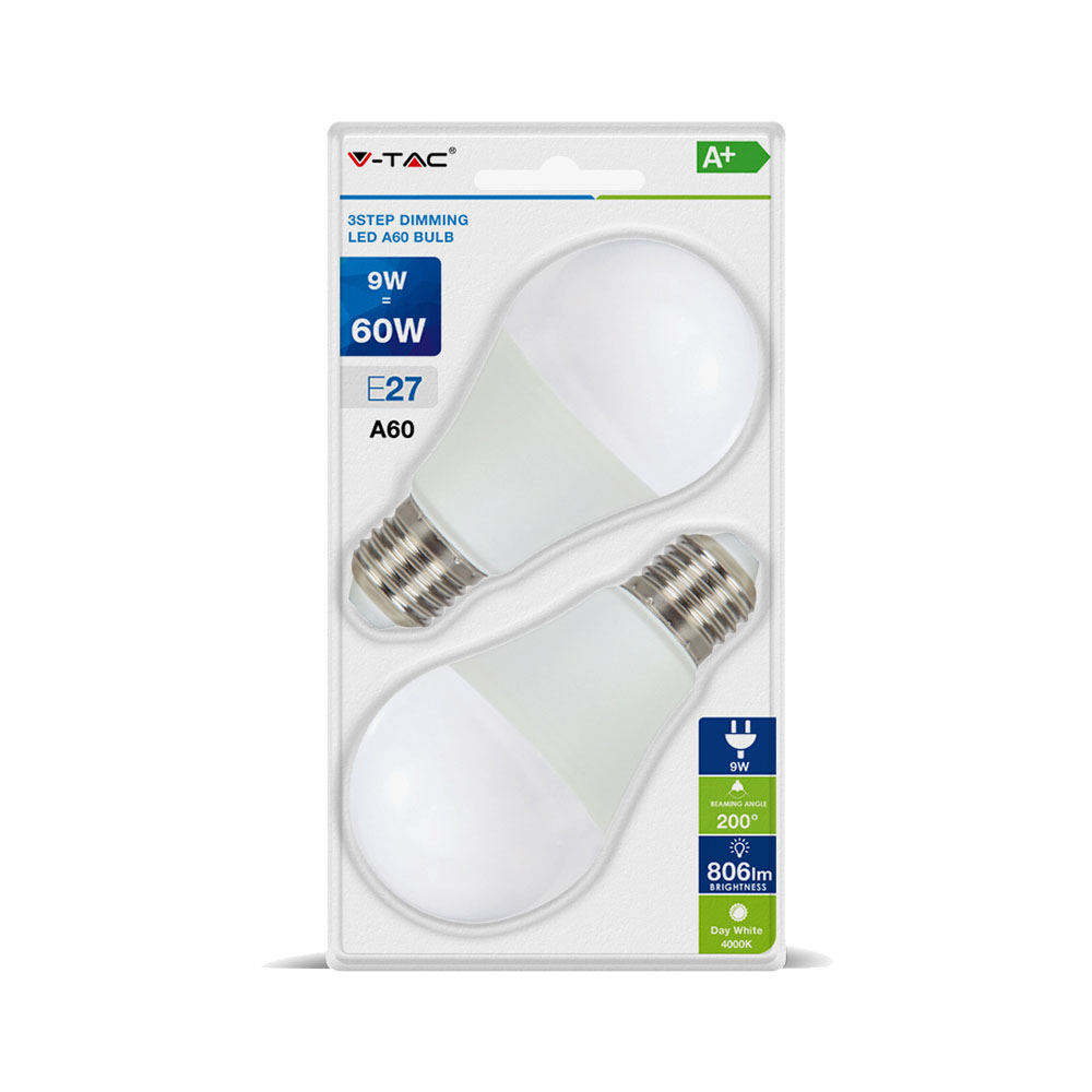 Lampadina LED E27 9W Bulb A60 3 Step dimmerabile bianco naturale 2PZ/Blister