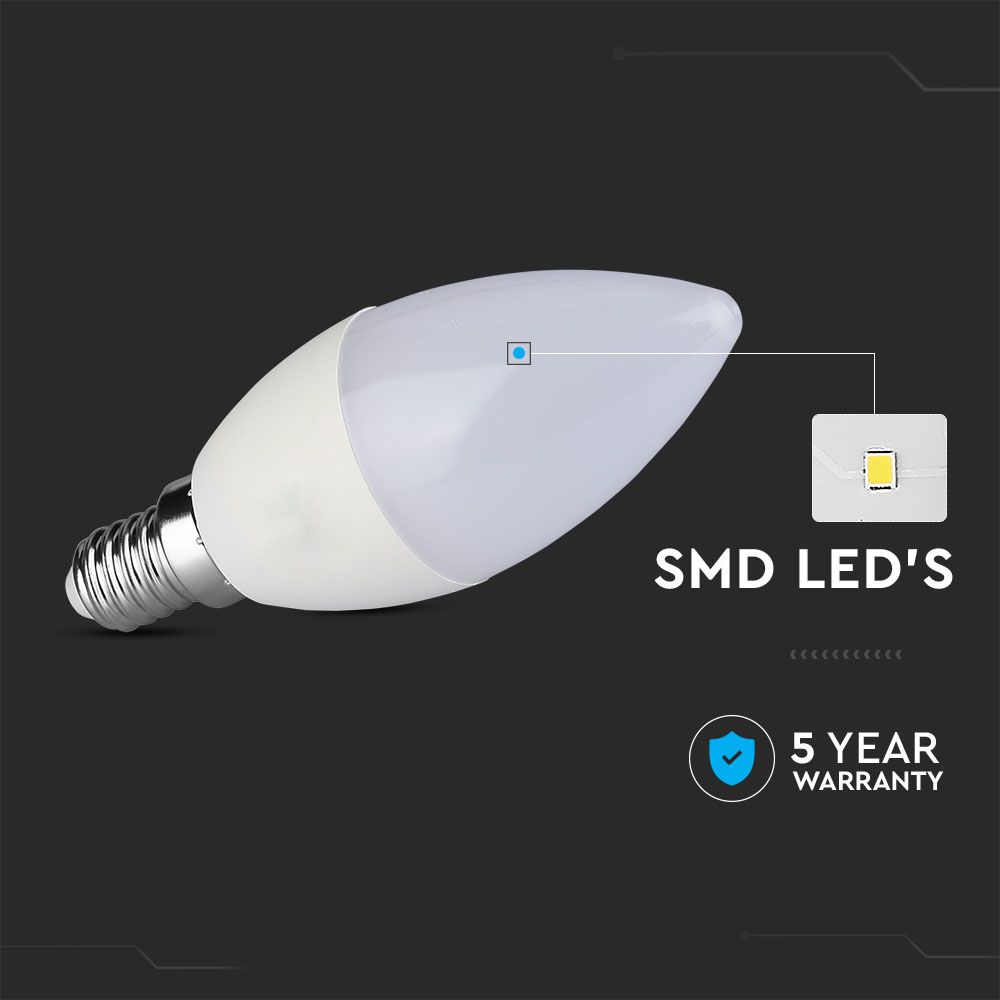 LED Bulb - SAMSUNG CHIP 5.5W E14 Plastic Dimmerabile Candle 4000K