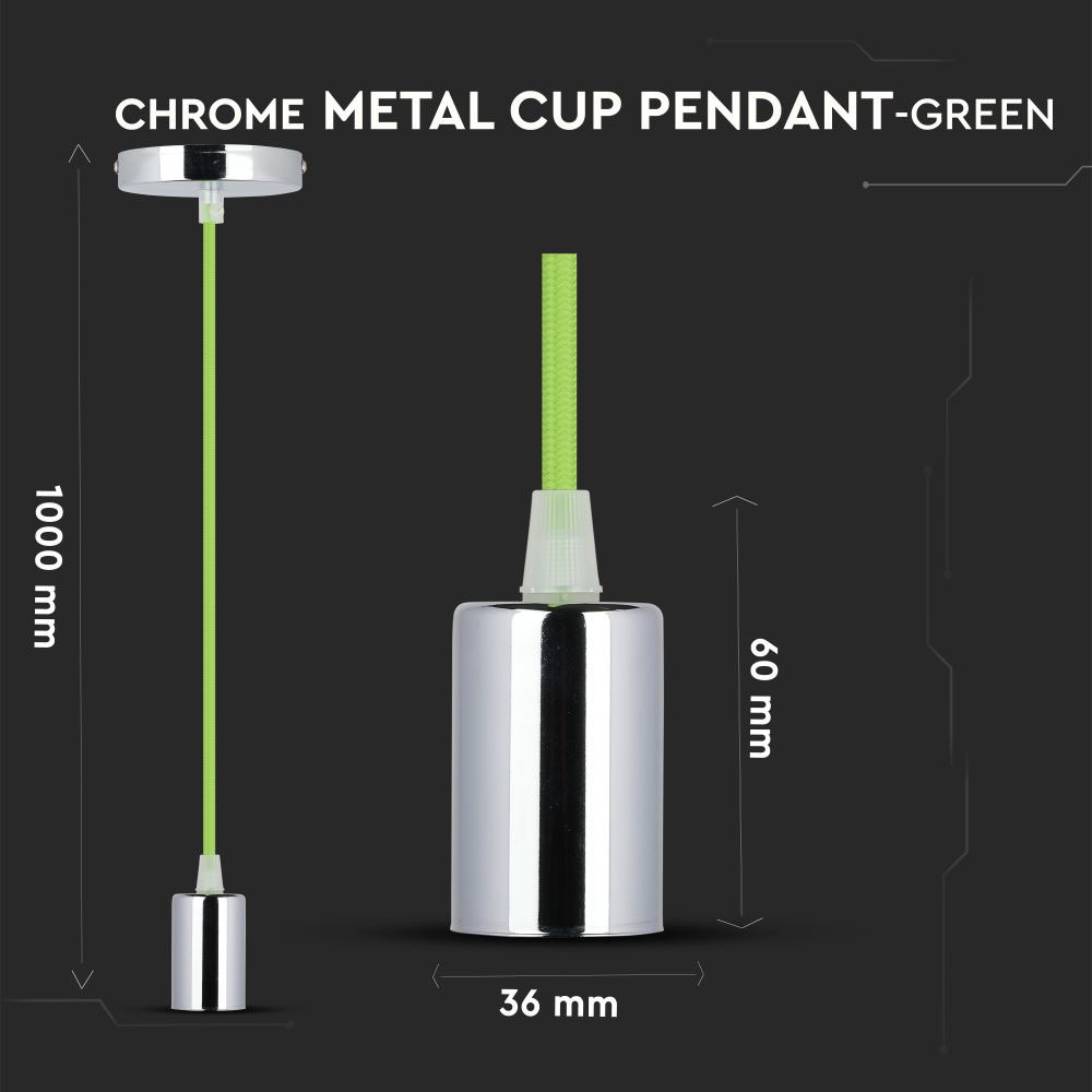 Lampadario con Portalampada Cromo Dome Verde Chiaro Cavo