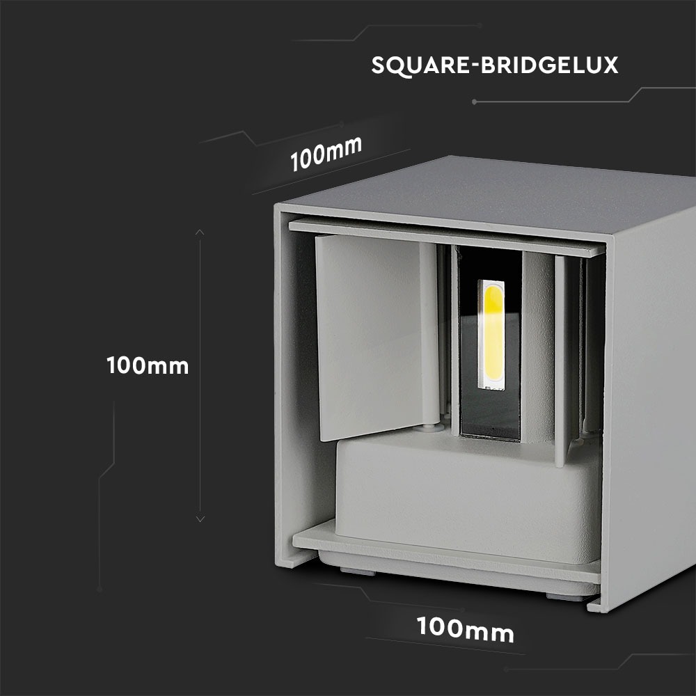 12W LED Wall Lamp Bridgelux Chip Grigio 4000K Quadrato
