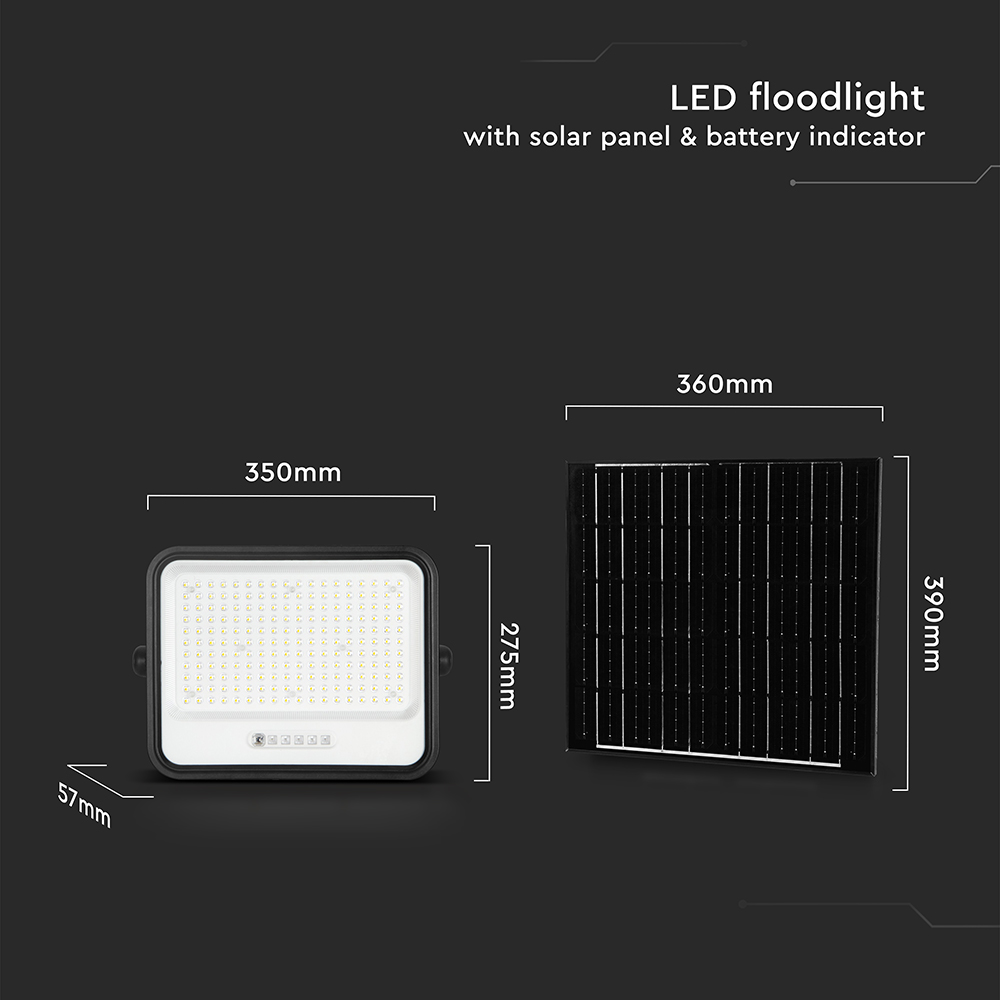 400W LED Solar Floodlight 2000K-8000K Black Body Battery Indicator
