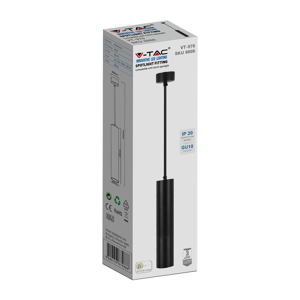 1*GU10 Hanging Pendant Black D 60*300MM