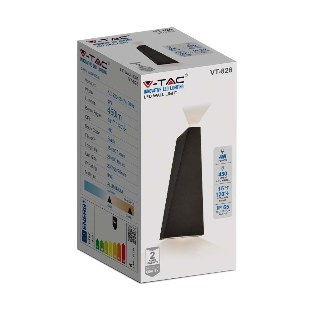 Lampada LED da Muro Doppio Fascio Luminoso Colore Nero