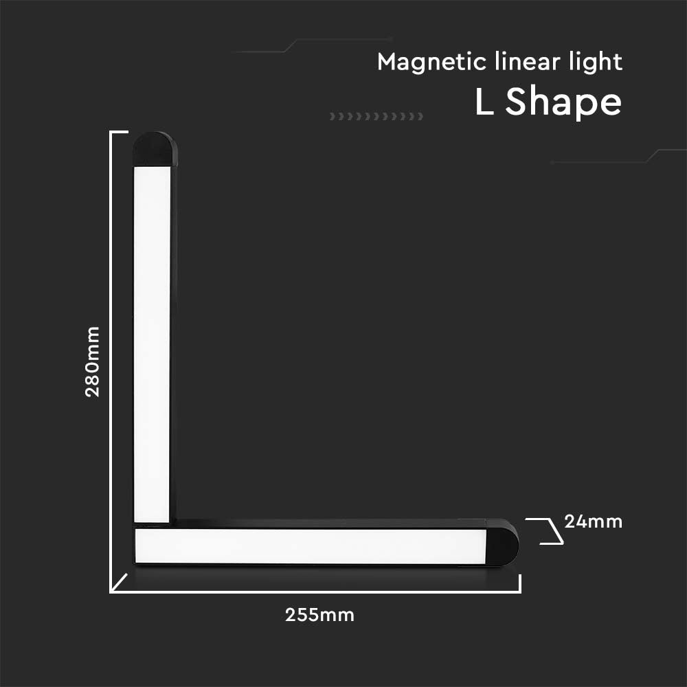 25W LED Magnetic Track Light L Shape 6400K Black Body