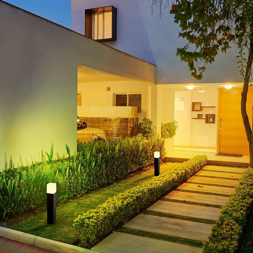 GU10 Garden Floor Lamp Corpo Nero in Alluminio Quadrato 80x80x500mm IP54