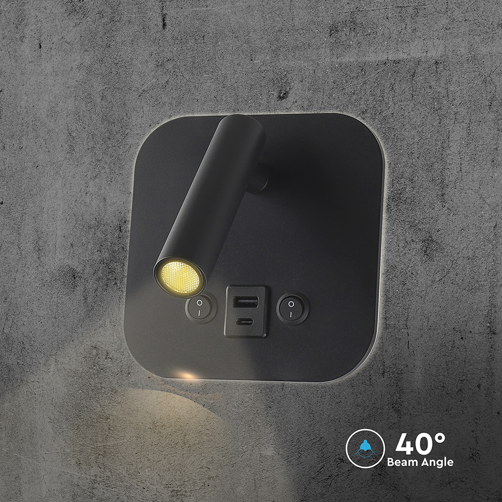 8W LED Bedside Light CREE CHIP Aluminum+PC Black Body IP20 3000K img 3