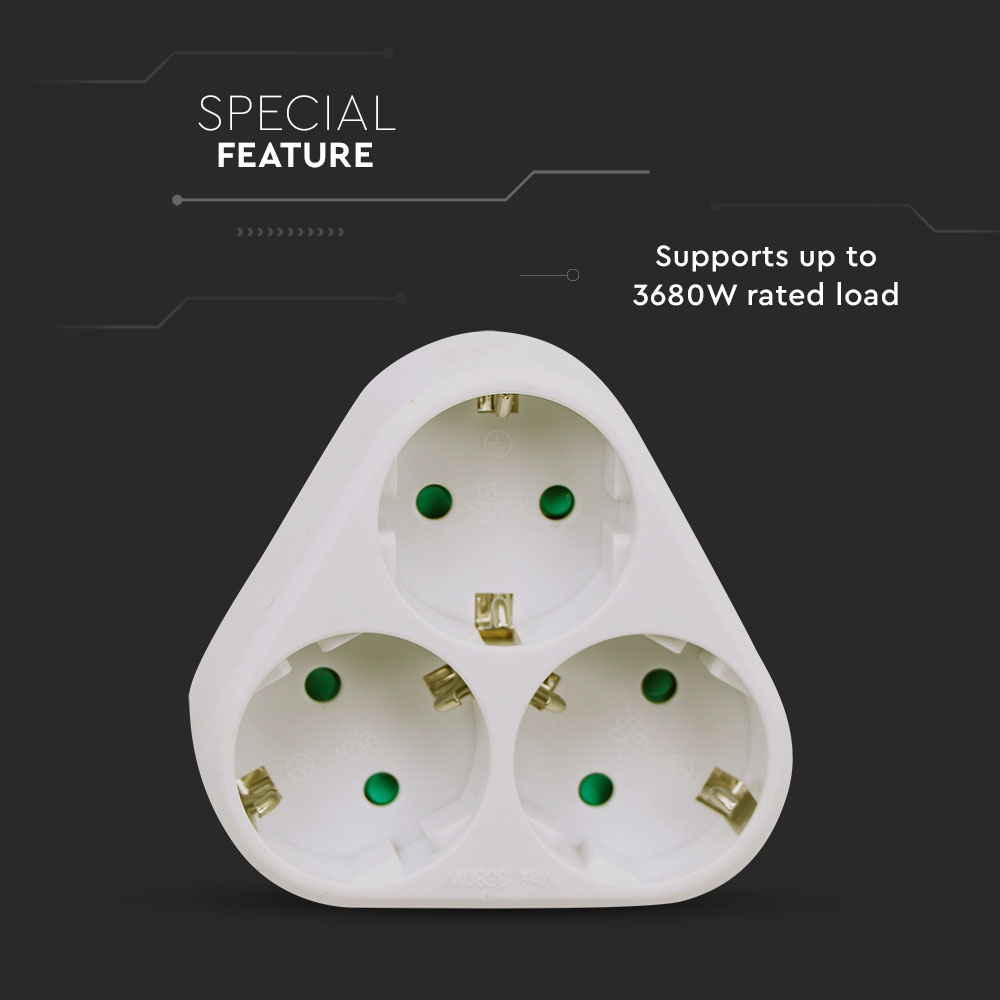 3 Ways Adapter Earthing Contact 10/16A 250VWhite img 2