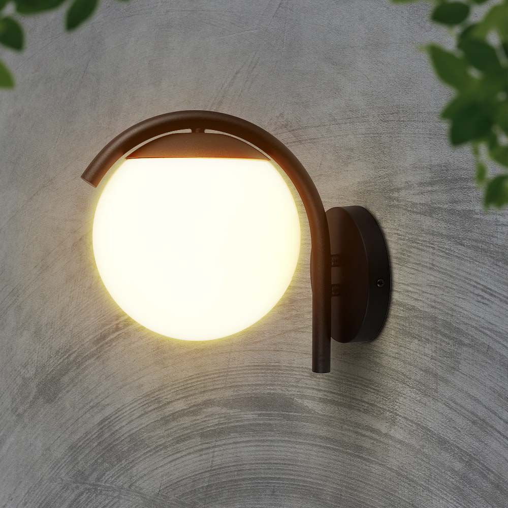 Lampada LED da Muro con Sfera Opale e Portalampada E27 200*280*260mm Colore Nero Opaco IP44