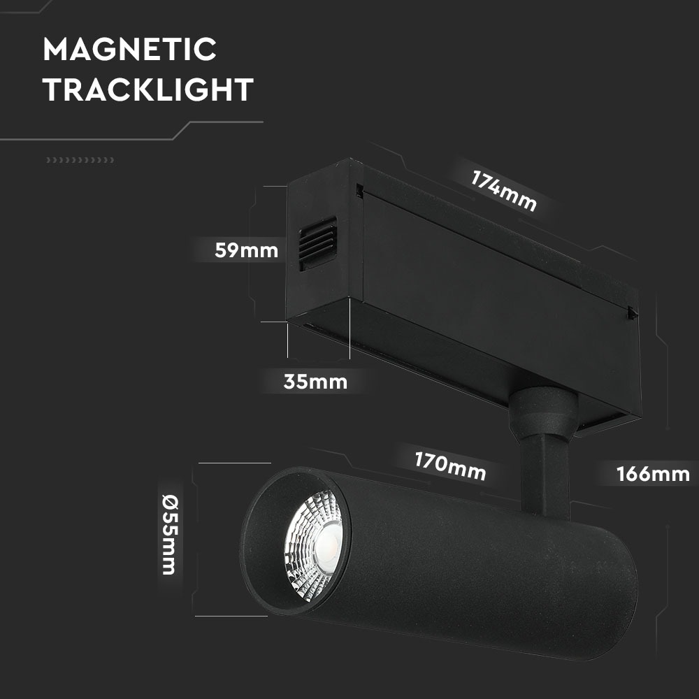 15W LED Luce a binario magnetico IP20 24V Nero 4000K
