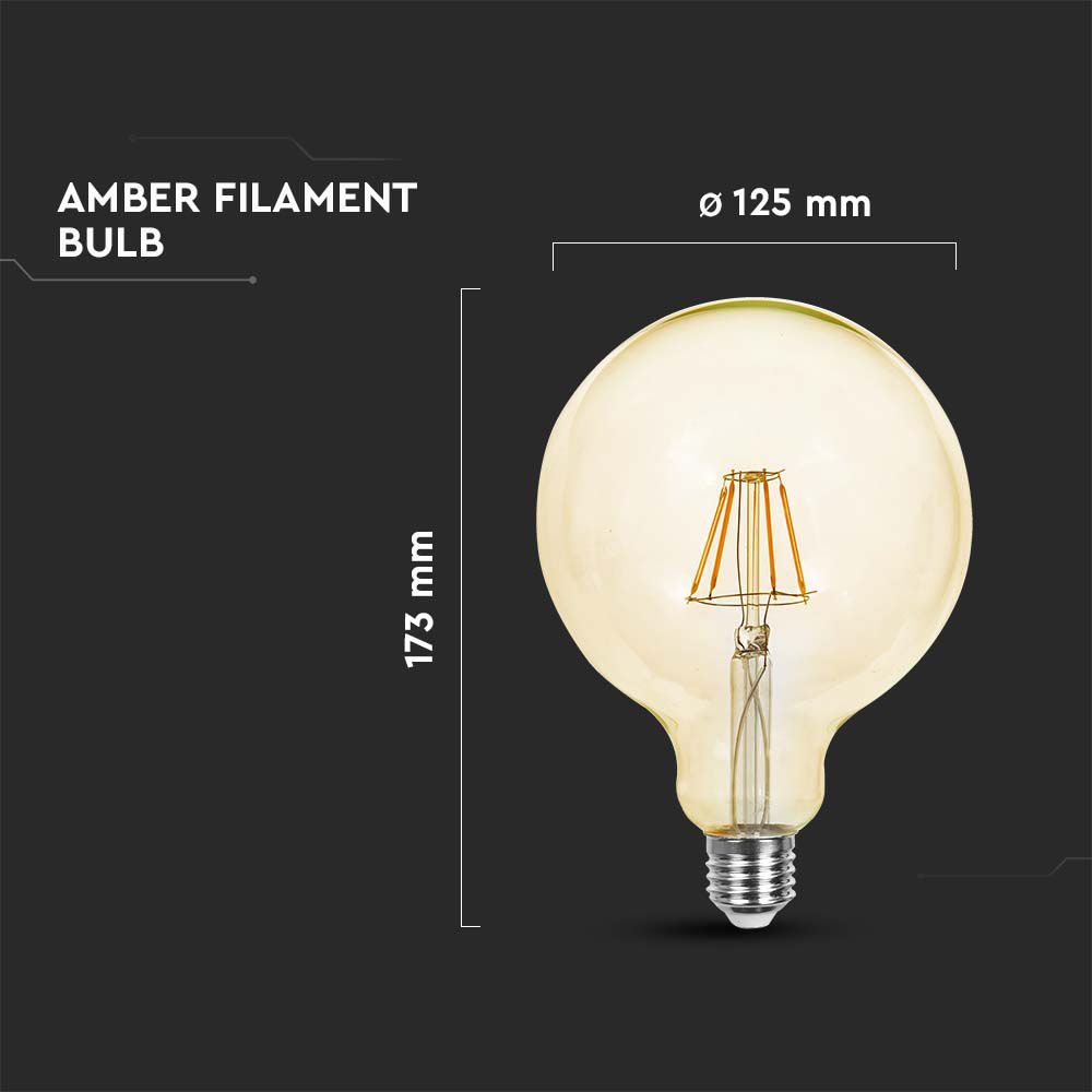 LED - 4W Filament E27 G125 Amber Glass 2200K
