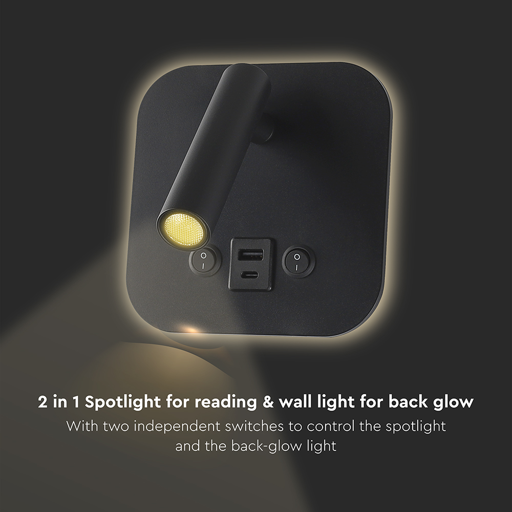 8W LED Bedside Light CREE CHIP Aluminum+PC Black Body IP20 3000K img 5