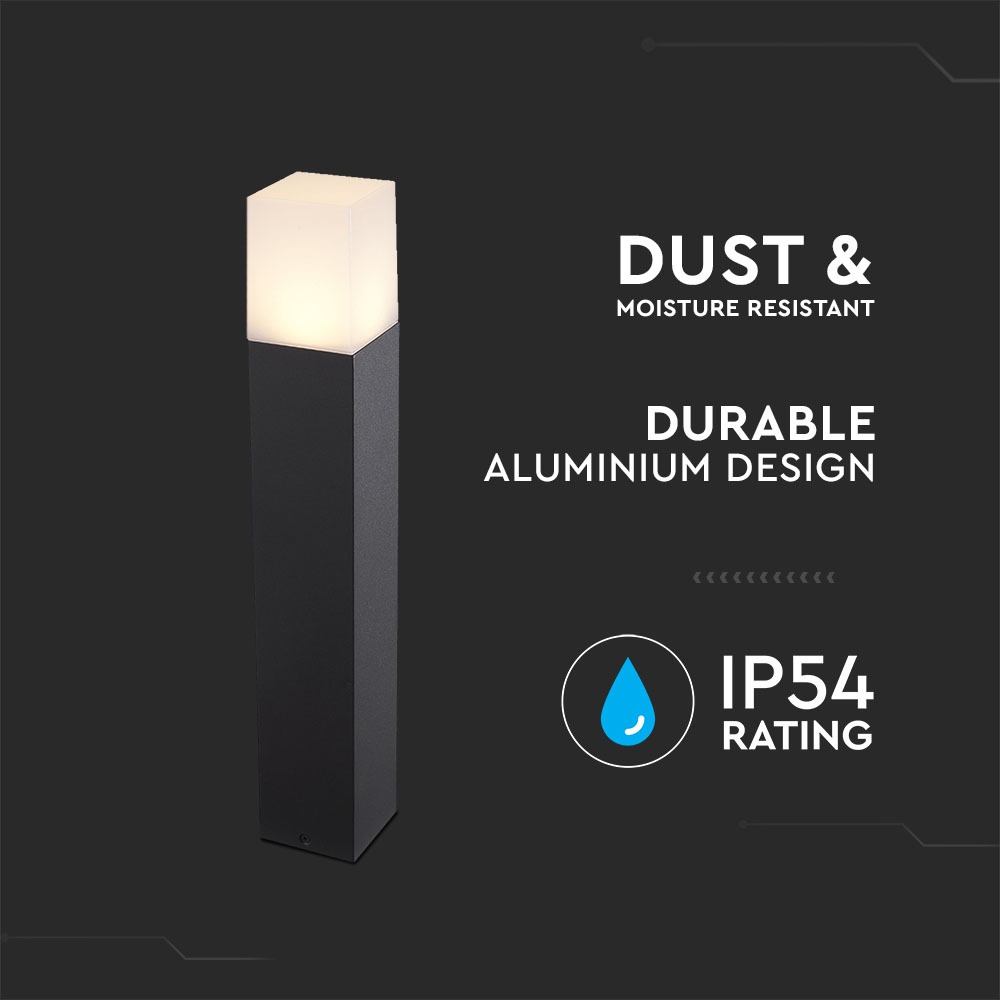 GU10 Garden Floor Lamp Corpo Nero in Alluminio Quadrato 80x80x500mm IP54