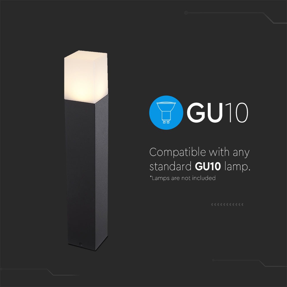 GU10 Garden Floor Lamp Corpo Nero in Alluminio Quadrato 80x80x500mm IP54 img 1