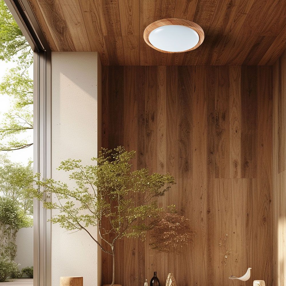 V-TAC Plafoniera LED 60W Rotonda con Telecomando controllo Remoto CCT 3in1 D492mm Dimmerabile 3000-6500K Cover Legno