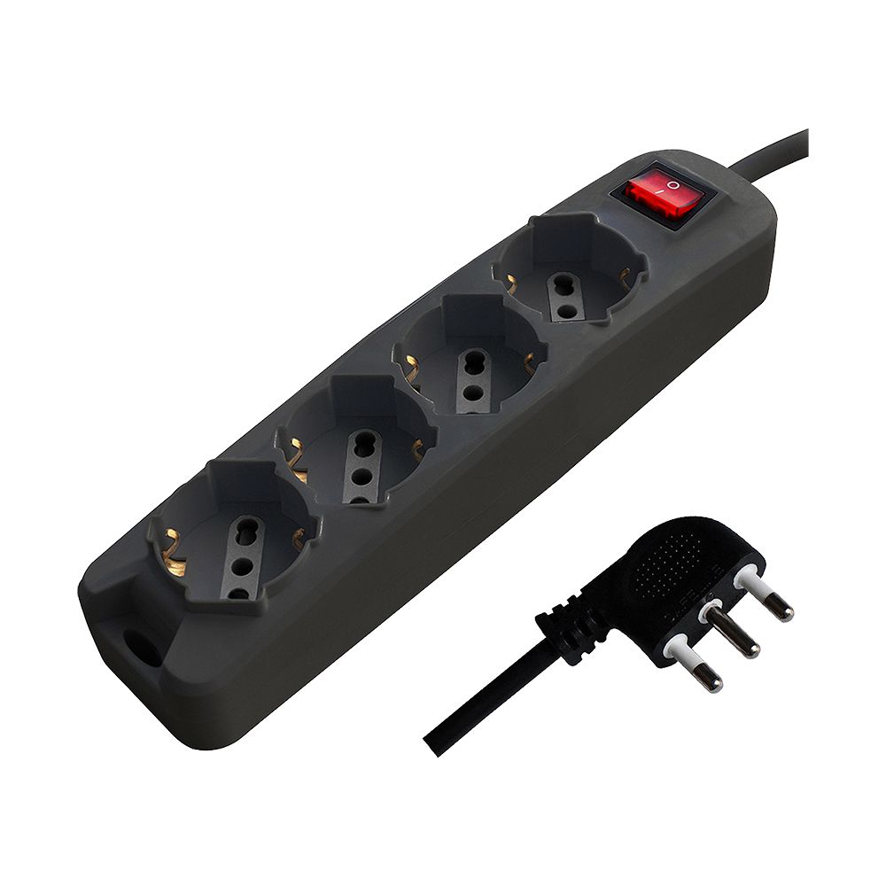4 Pos Con Interruttore Luminoso 10/16A Bipasso/Schuko 250V~Max:3500W Cavo H05VV-F 3G1.0mmX1.5m Con Spina 16A 2PT Nero