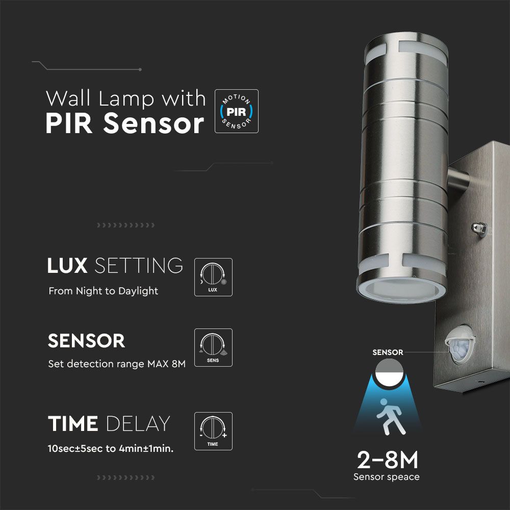 Wall Fitting Gu10 Steel Body Sensor  2 Way IP44 img 2