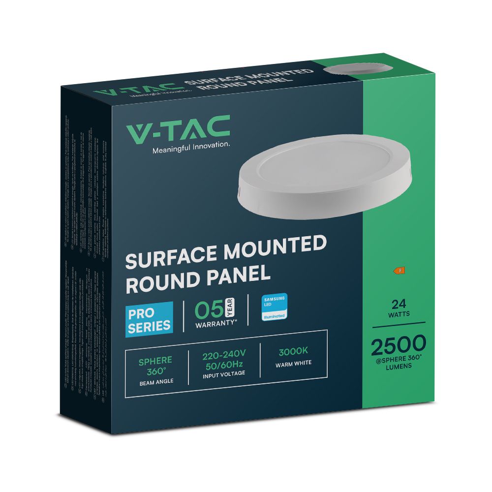 24W LED SAMSUNG CHIP Backlit Panel Surface Mounted Round 3000K