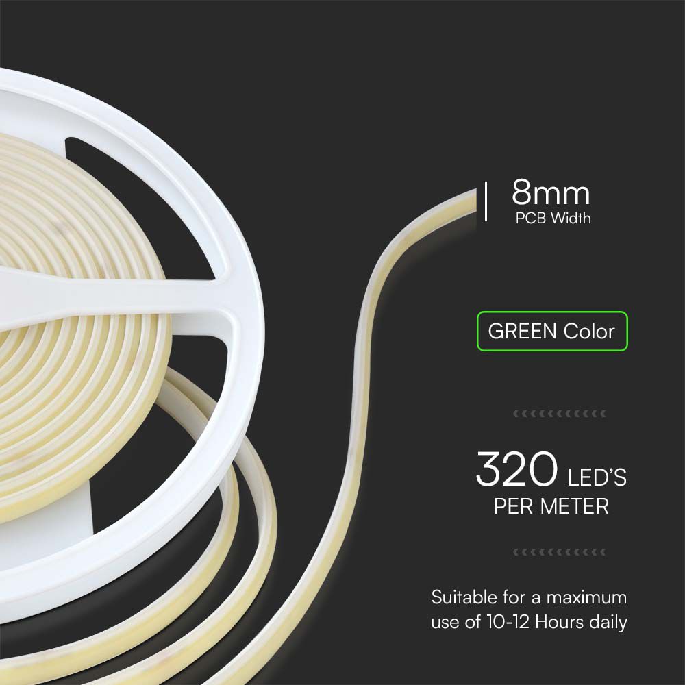 LED COB Strip - 320 LEDS 10W/M Green IP67 24V img 1