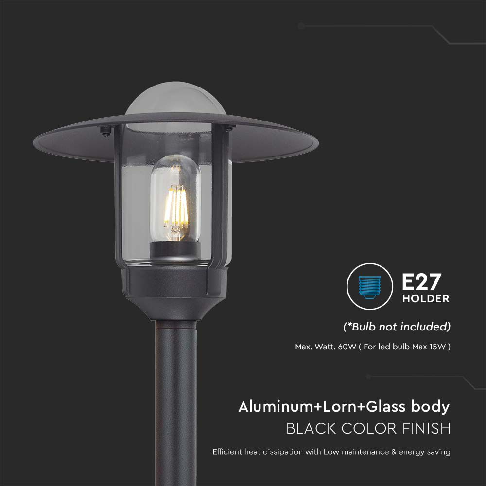 Lampione LED da Giardino con Portalampada a Lanterna E27 Colore Nero Opaco h: 97.5cm IP44 img 1