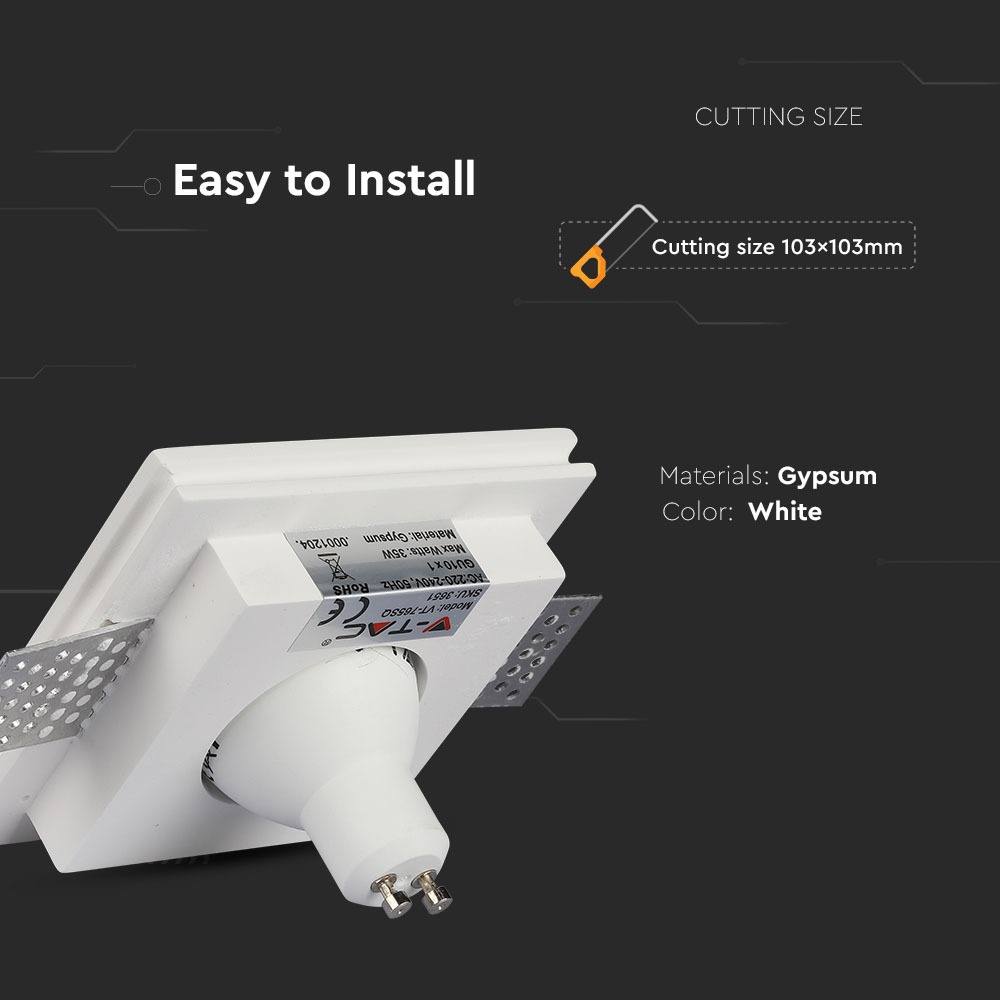 GU10 Corpo Quadrato Gesso Bianco 100 x 100 mm img 1