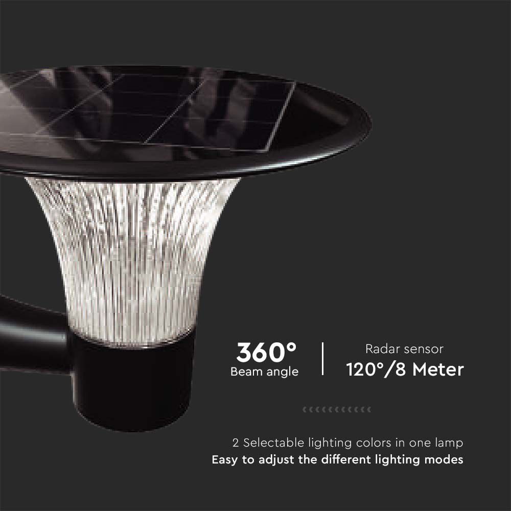 Lampada LED Solari 15W da Muro con Batteria LiFePO4 3.2V Colore Nero CCT: 6000K+4000K IP65 img 2