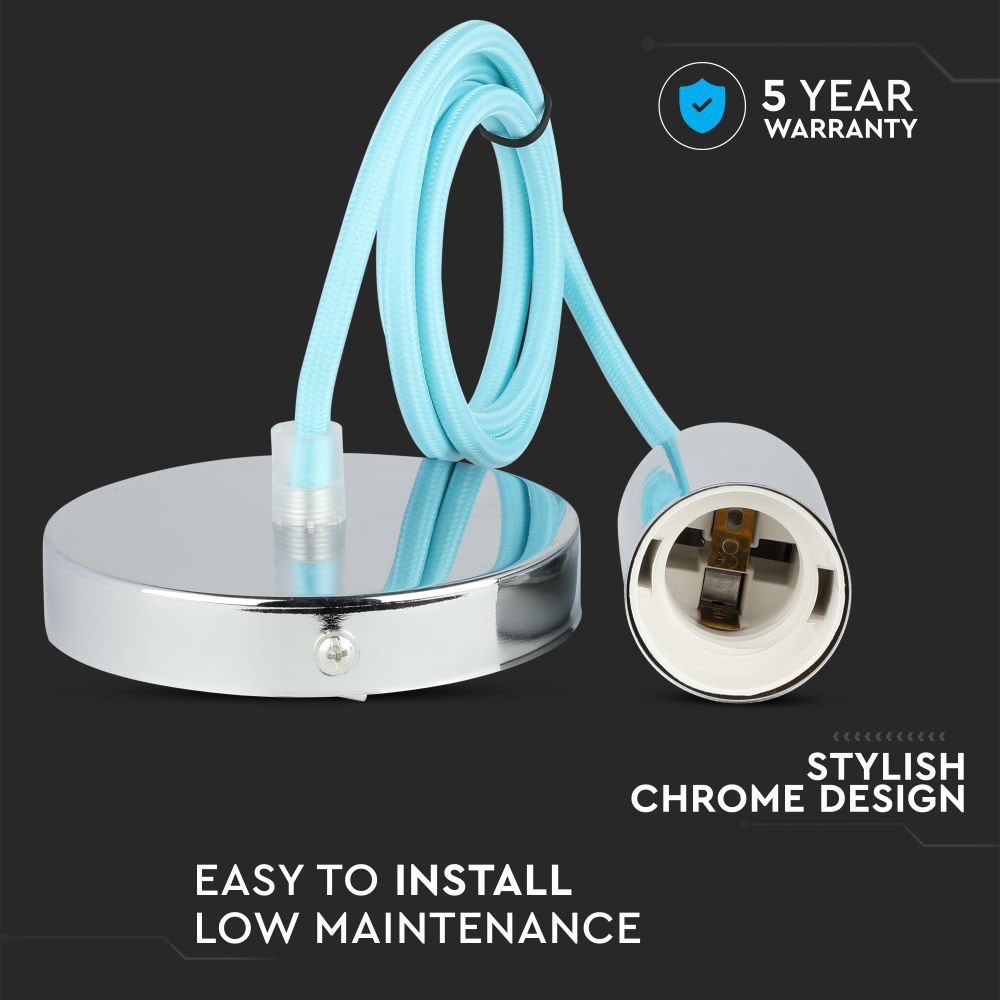 Lampadario con Portalampada Cromo Dome Blu Chiaro Cavo