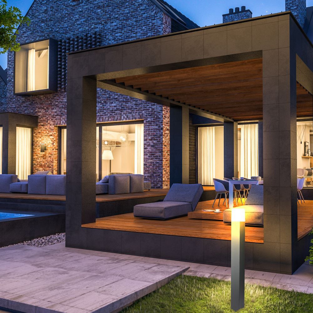 GU10 Garden Floor Lamp Corpo Nero in Alluminio Quadrato 80x80x800mm IP54 img 1