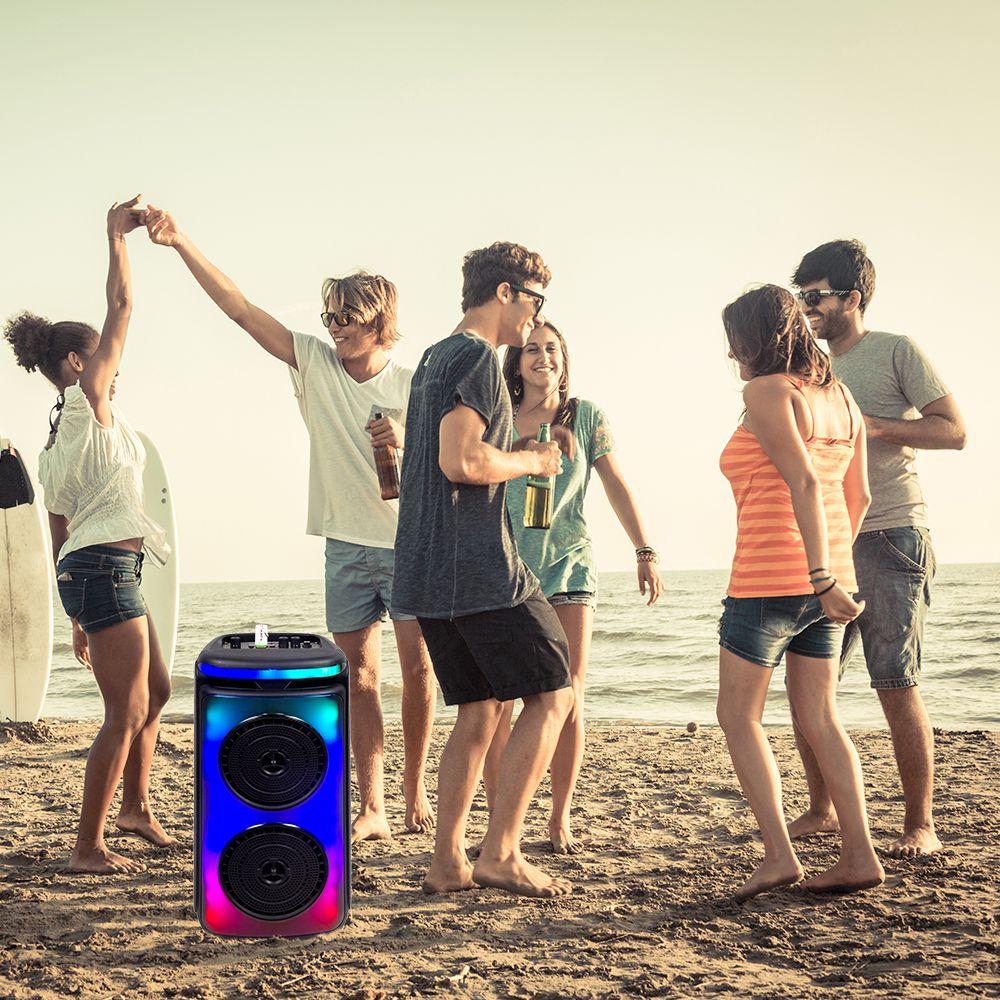 Altoparlante ricaricabile da 400 W con 1 microfono cablato Controllo RF e maniglia 2x6,5 pollici