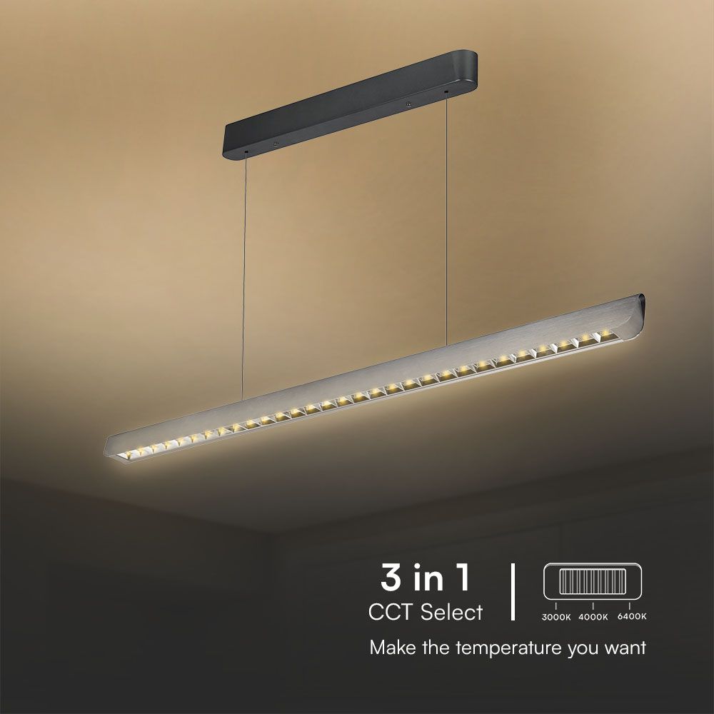 36W LED Linear Hanging Suspension Light Lens Type-CCT:3IN1 - Matte Grey img 1