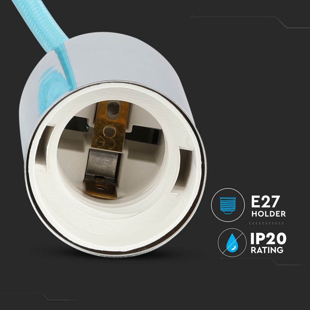 Lampadario con Portalampada Cromo Dome Blu Chiaro Cavo img 1